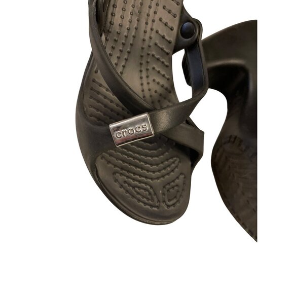 CROCS Cyprus Slides Womens Size 9 Black Heeled Slip On Criss Cross Strap Open To - Picture 4 of 9